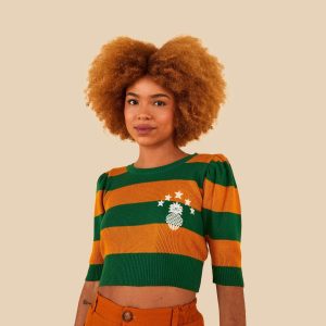 Blusa Cropped Manga Tricot Brasil