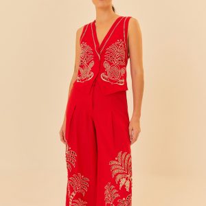 Calça Cintura Baixa Bordada Lembrança De Verão