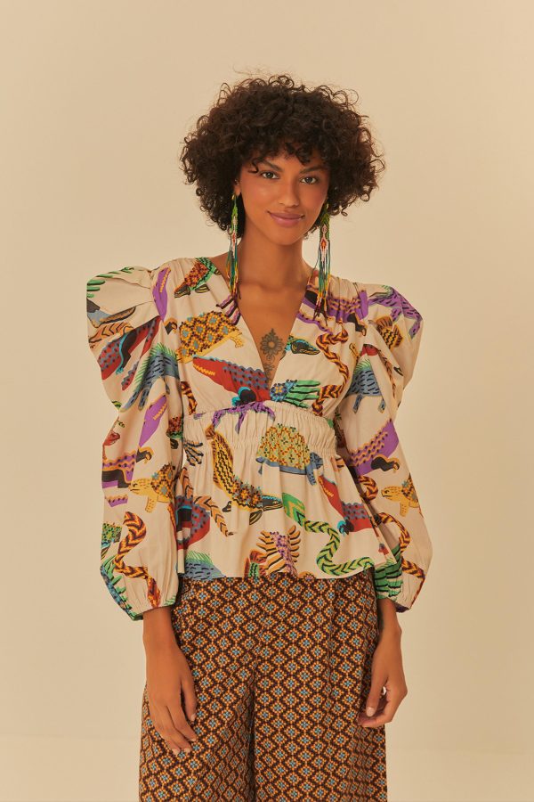 Blusa Estampada Yuinahu Bege Cortiça - Image 3