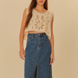 Saia Jeans Reta  Midi