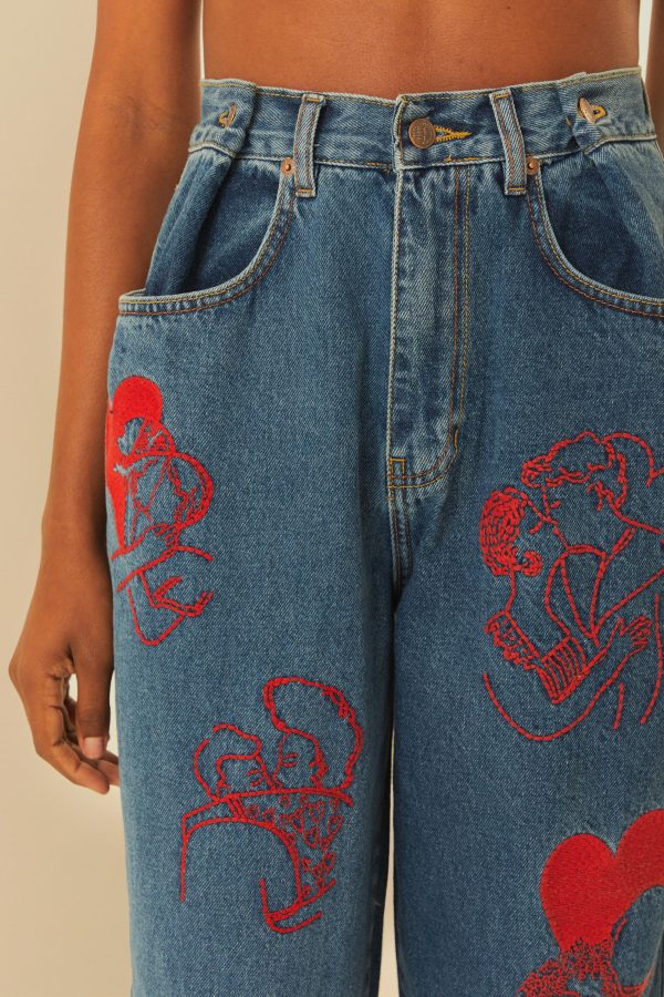 Calça Jeans Bordada Cós Ajustável - Image 3