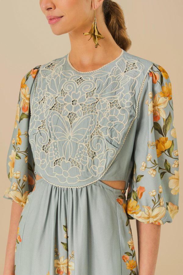 Vestido Bordado Estampado Borboleta Em Flor - Image 2