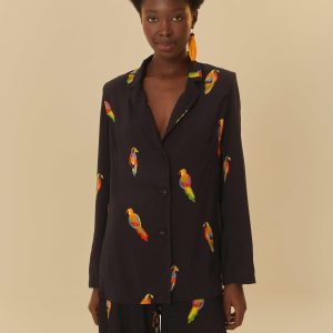 Blazer Curto Estampado Sonho Dos Pássaros