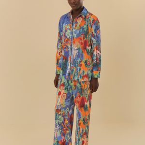 Calça Plissada Estampada Paisagem De Sonho Corrida