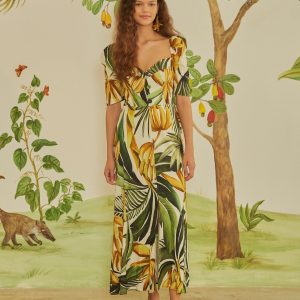 Vestido Cropped Manga Bufante Estampado Bananarte