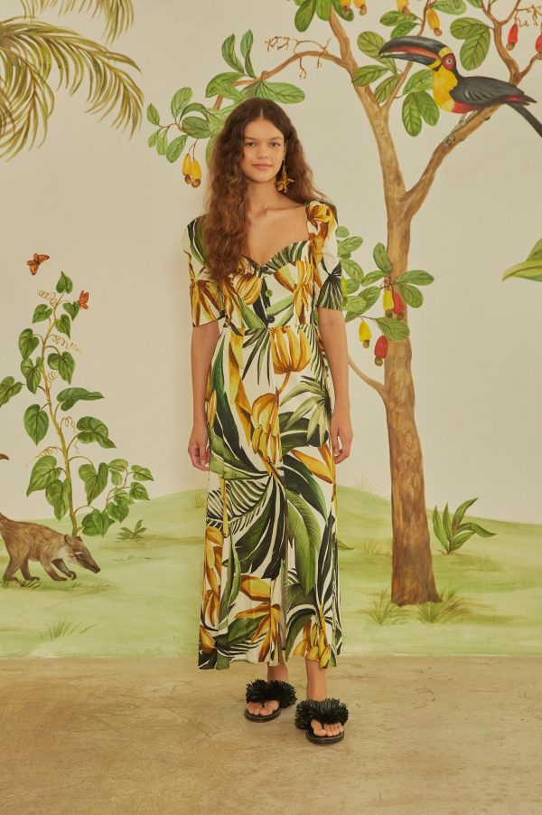 Vestido Cropped Manga Bufante Estampado Bananarte