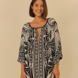 Vestido Curto Manga Estampado Foz