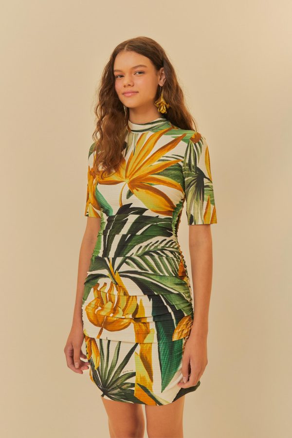 Vestido Curto Franzido Estampado Bananarte