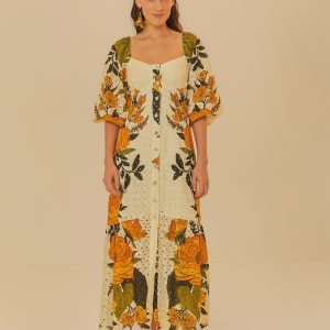 Vestido Laise Estampado Jardim Tranquilo