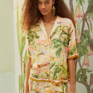 Camisa Cropped Estampada Pintura Tropical
