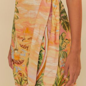 Saia Curta Pareô Estampada Pintura Tropical