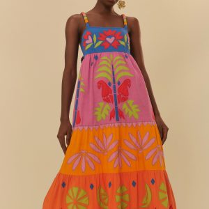 Vestido Bordado Color Block