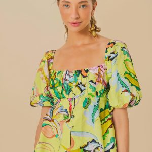Blusa Mangas Estampada Água Viva Buquê