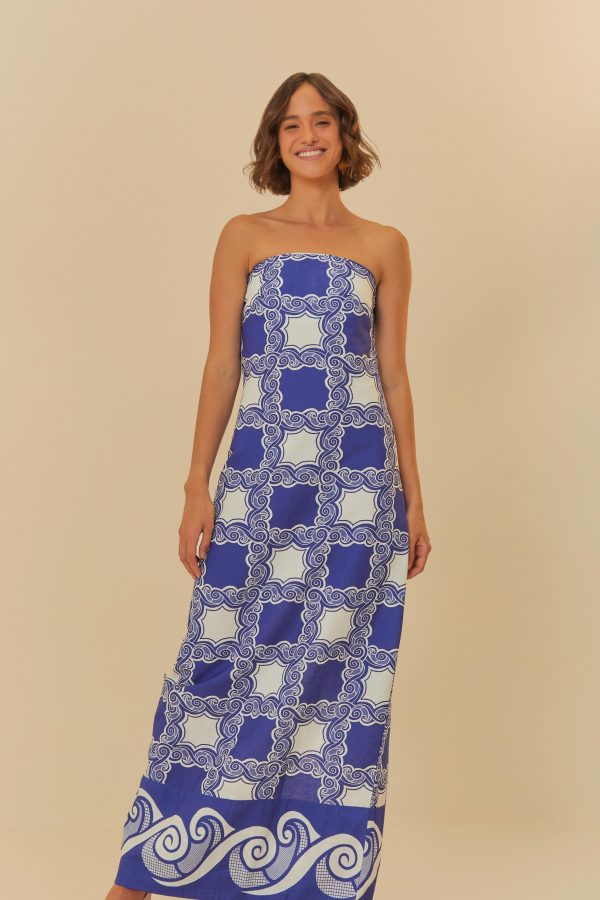 Vestido Sem Alça Estampado Jogo Do Mar