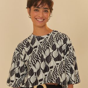T-Shirt Cropped Estampada Concha Do Mar
