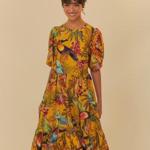 Vestido Midi Estampado Na Selva