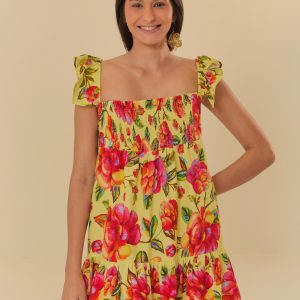 Vestido Curto Estampado Flor Céu