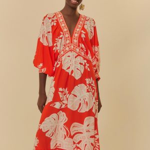 Vestido Longo Estampado Folha De Renda