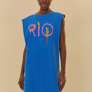 Vestido Cropped Estampado Rio Azul