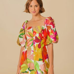Vestido Curto Estampado Artsy Floral Off