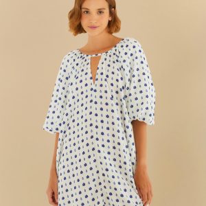 Vestido Curto Estampado Azulina Decorado